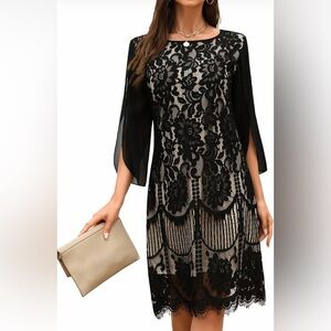 Chic Black Lace Midi Dress
